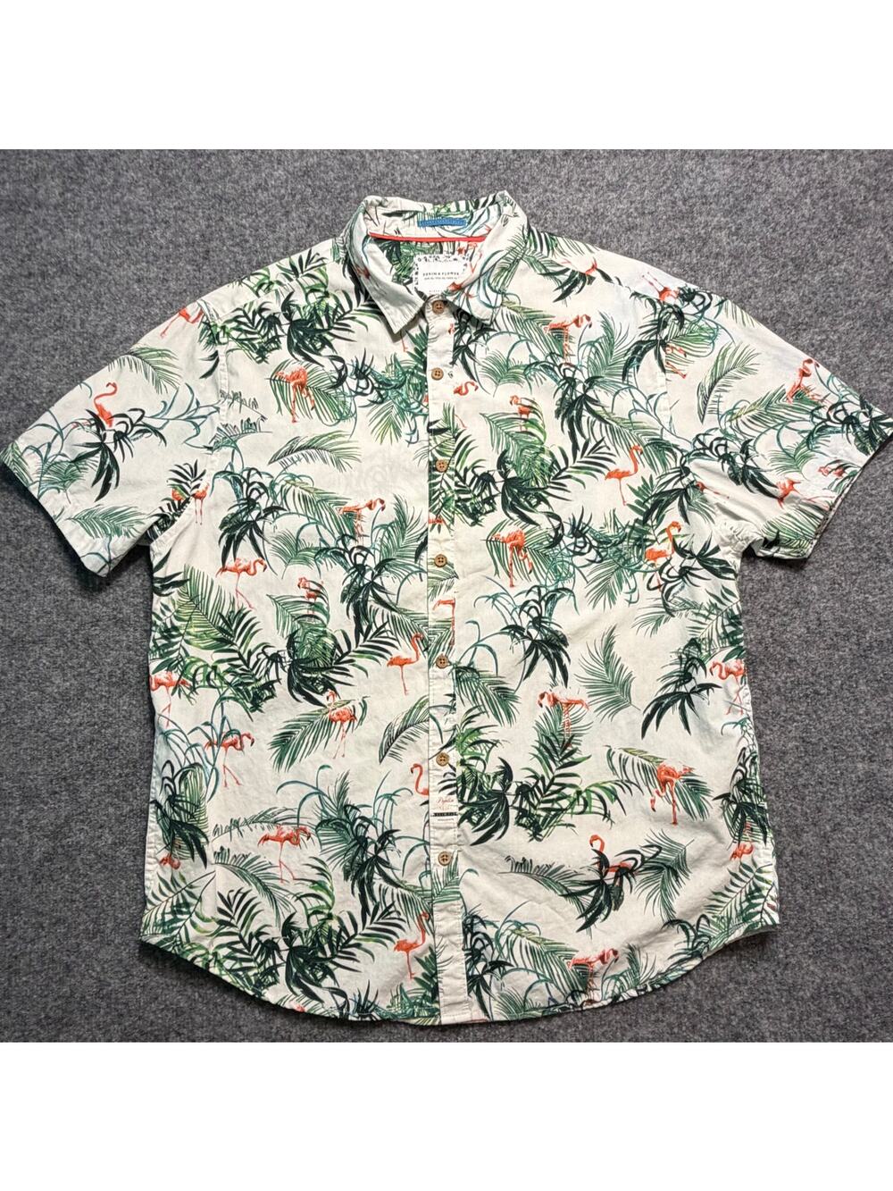 Denim &‎ Flower Ricky Singh Flamingo Palm Button Up Shirt XL Slim Fit